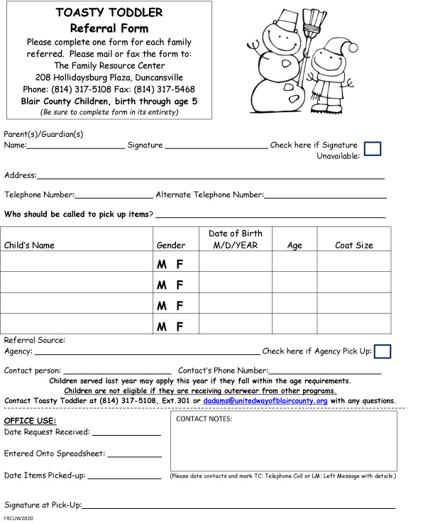 Toasty Toddler Referral Form 2020